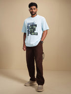 Retro Tv Graphic Printed Oversized Fit Tshirt | Light Blue