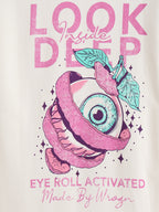Bizarre Elements Inspired Look Deep Inside Eyeball Back Print Crew Neck T-Shirt  | Off White