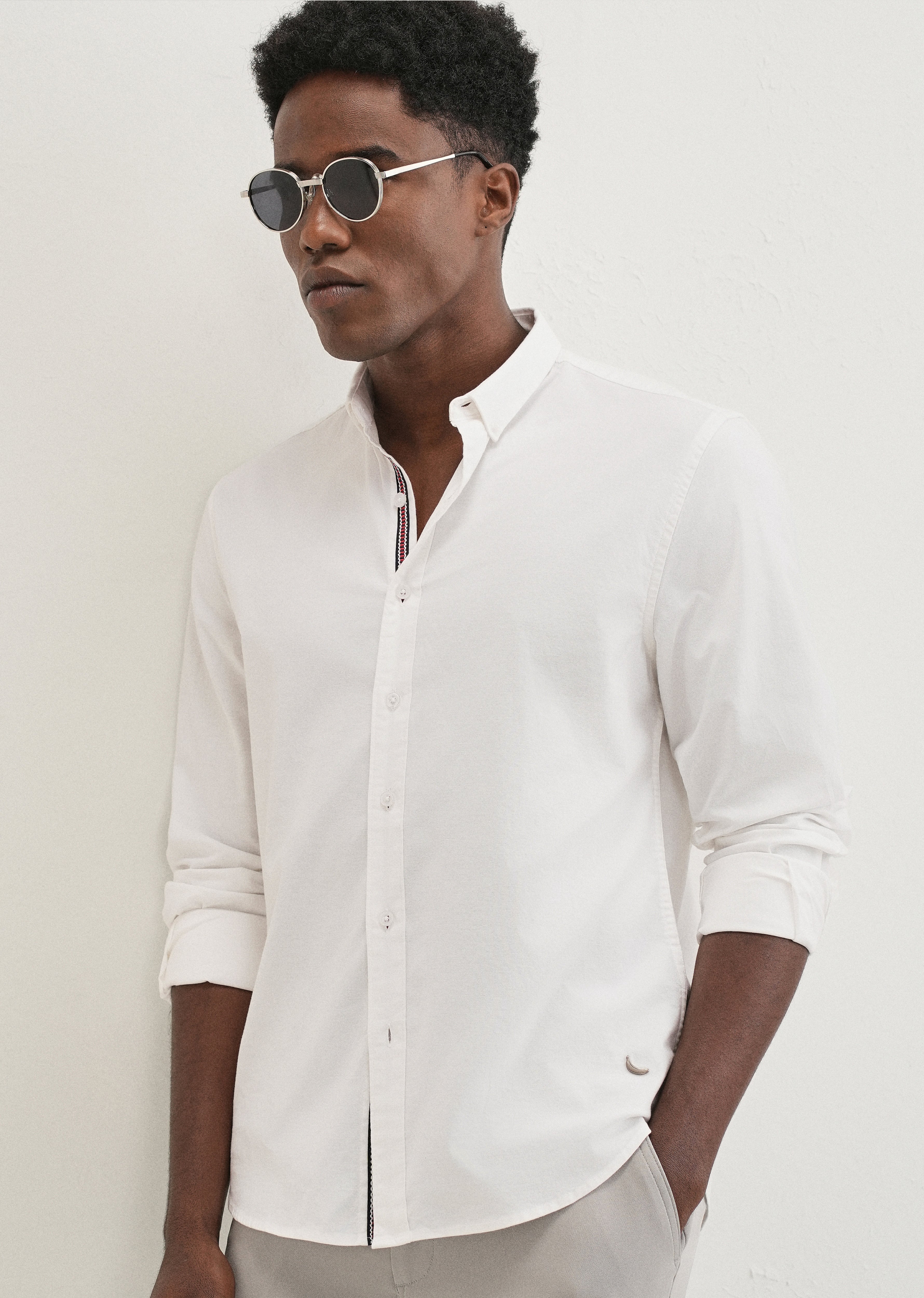 White Contrast Placket Shirt