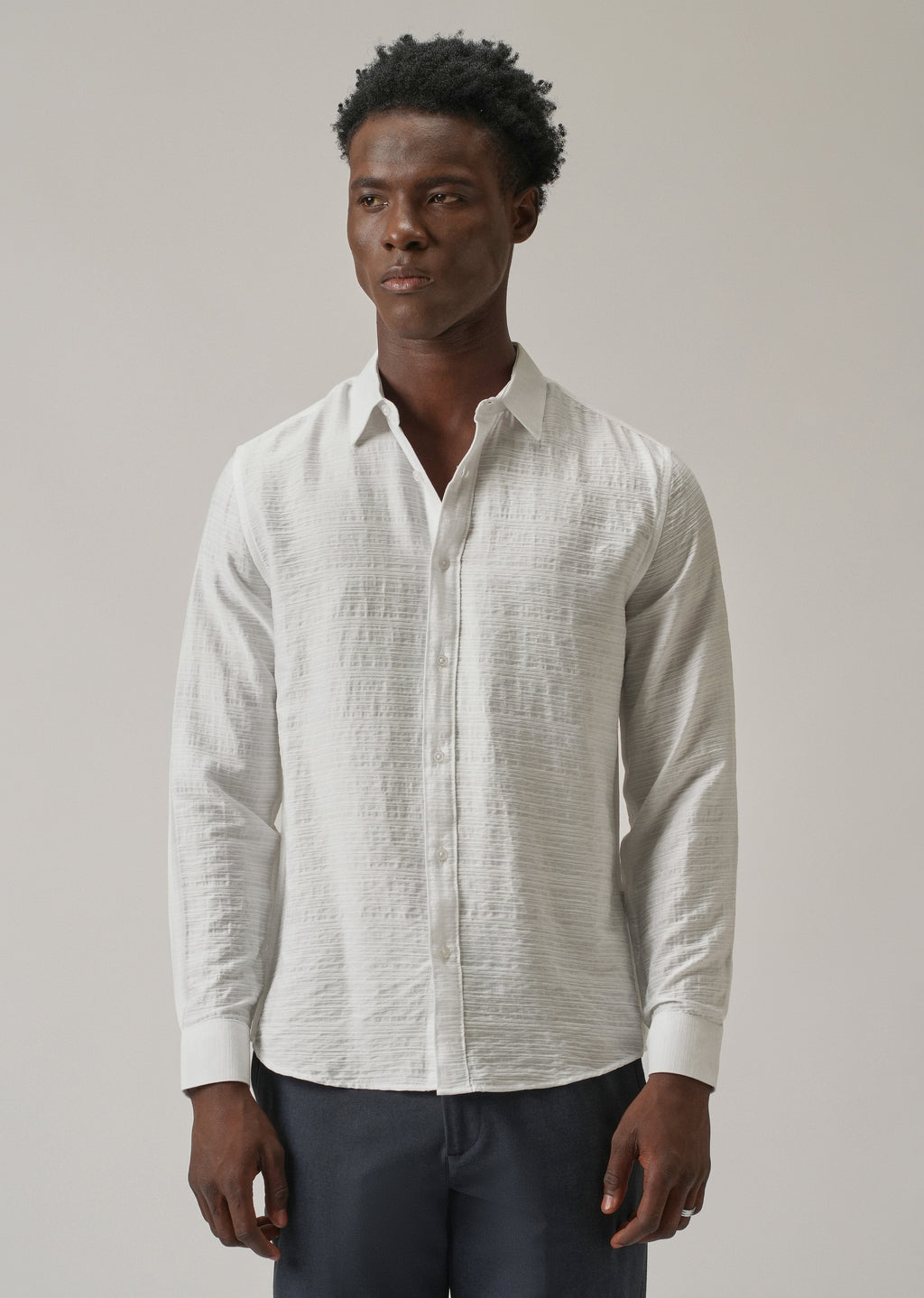 White Crushed Self Stripe Shirt