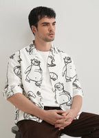 White Doodle Bear Printed Shirt