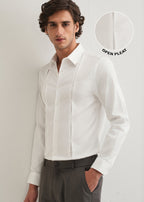 White Front Panel Open Pleat Shirt