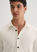 White Grid Textured Knit Shirt