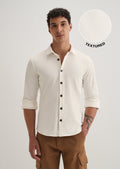 White Grid Textured Knit Shirt
