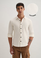 White Grid Textured Knit Shirt