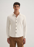 White Grid Textured Knit Shirt