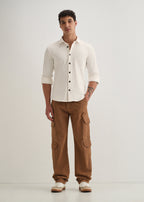 White Grid Textured Knit Shirt