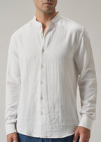 White Plain Mandarin Collar Cotton Shirt