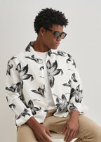 White Monochrome Lily Floral Printed Shirt