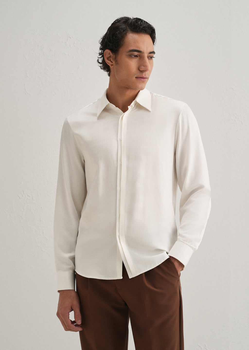 White Premium Leather-Look Satin Finish Shirt