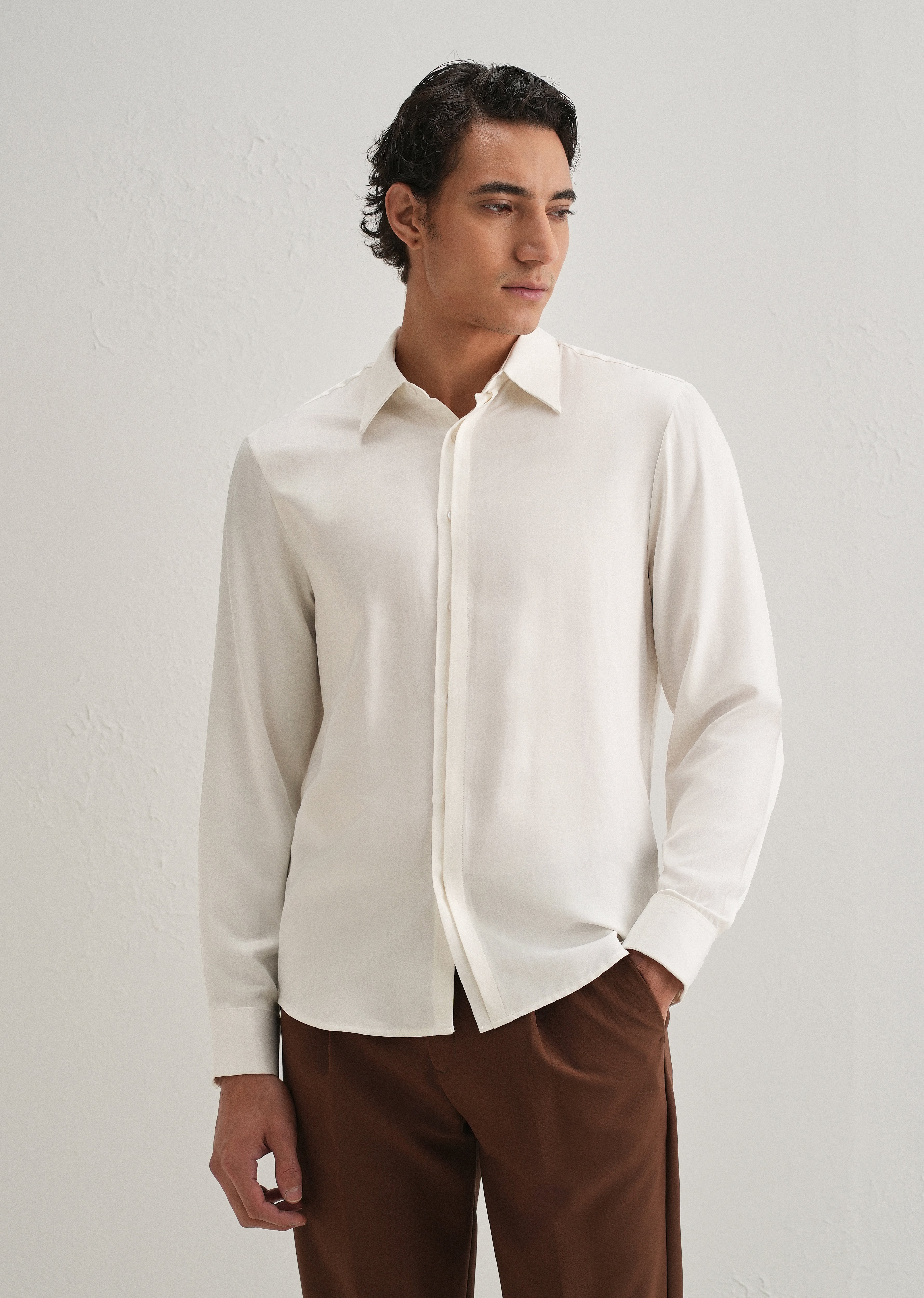 White Premium Leather-Look Satin Finish Shirt