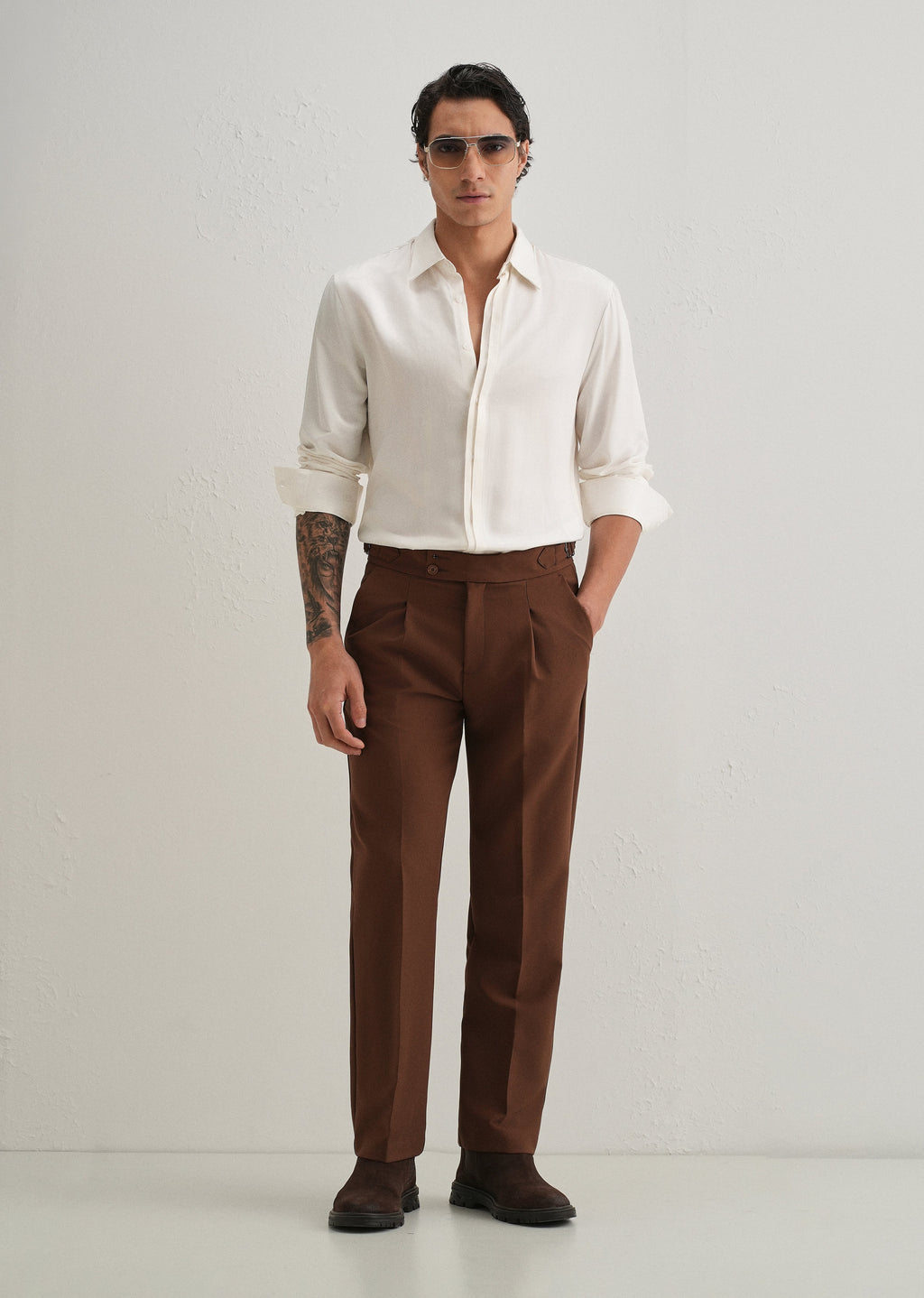 White Premium Leather-Look Satin Finish Shirt