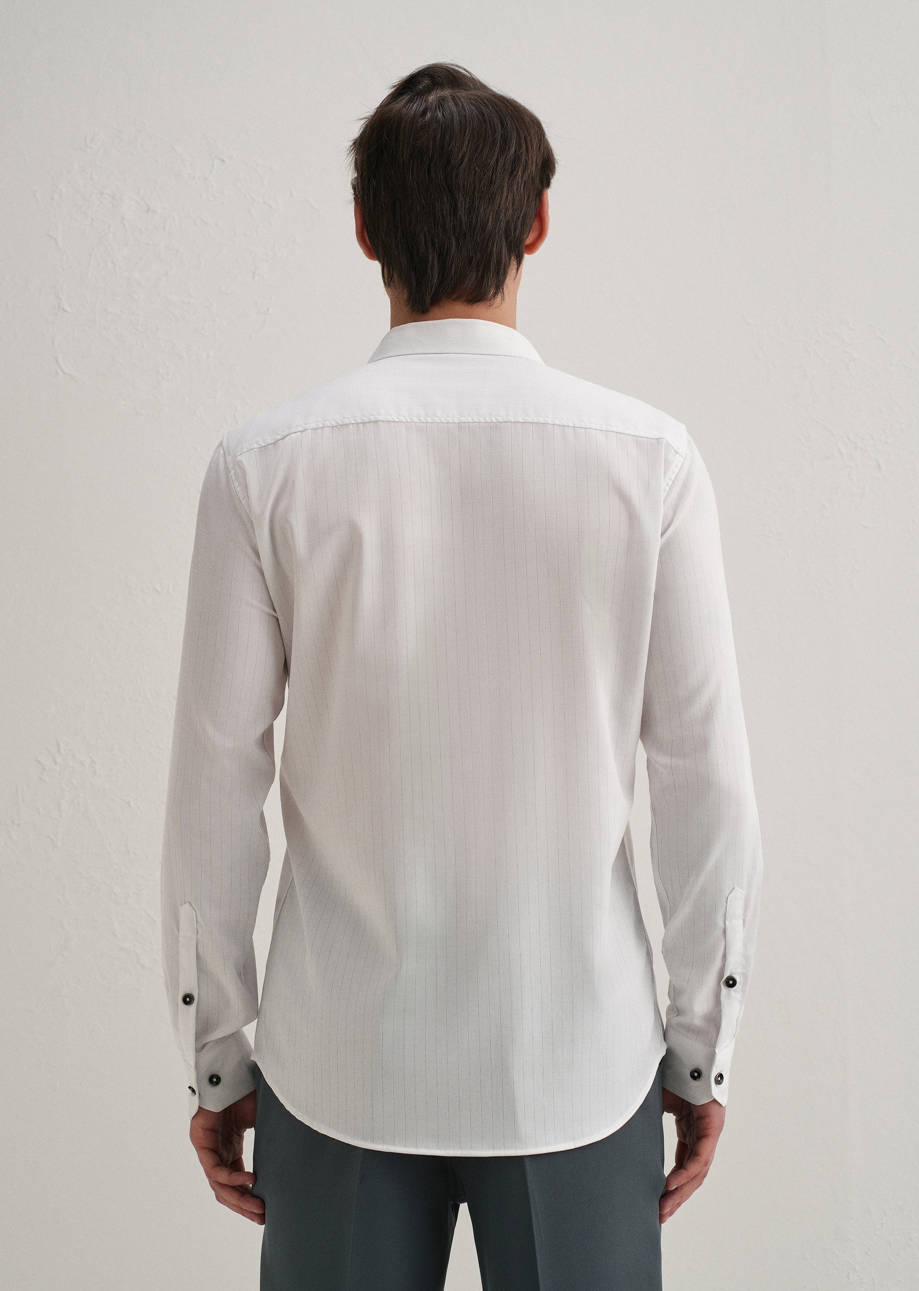 White Self Striped Plain Shirt