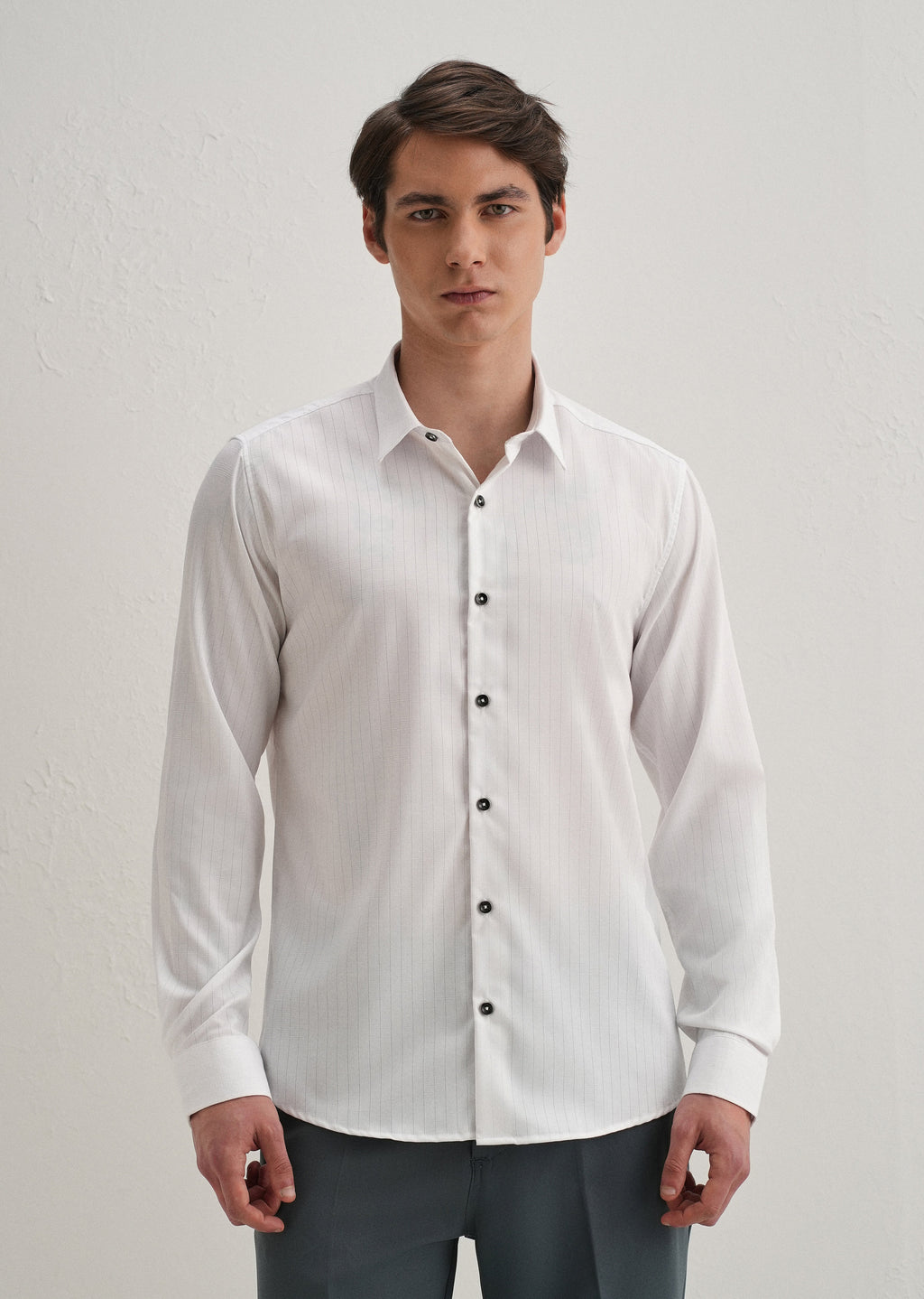 White Self Striped Plain Shirt