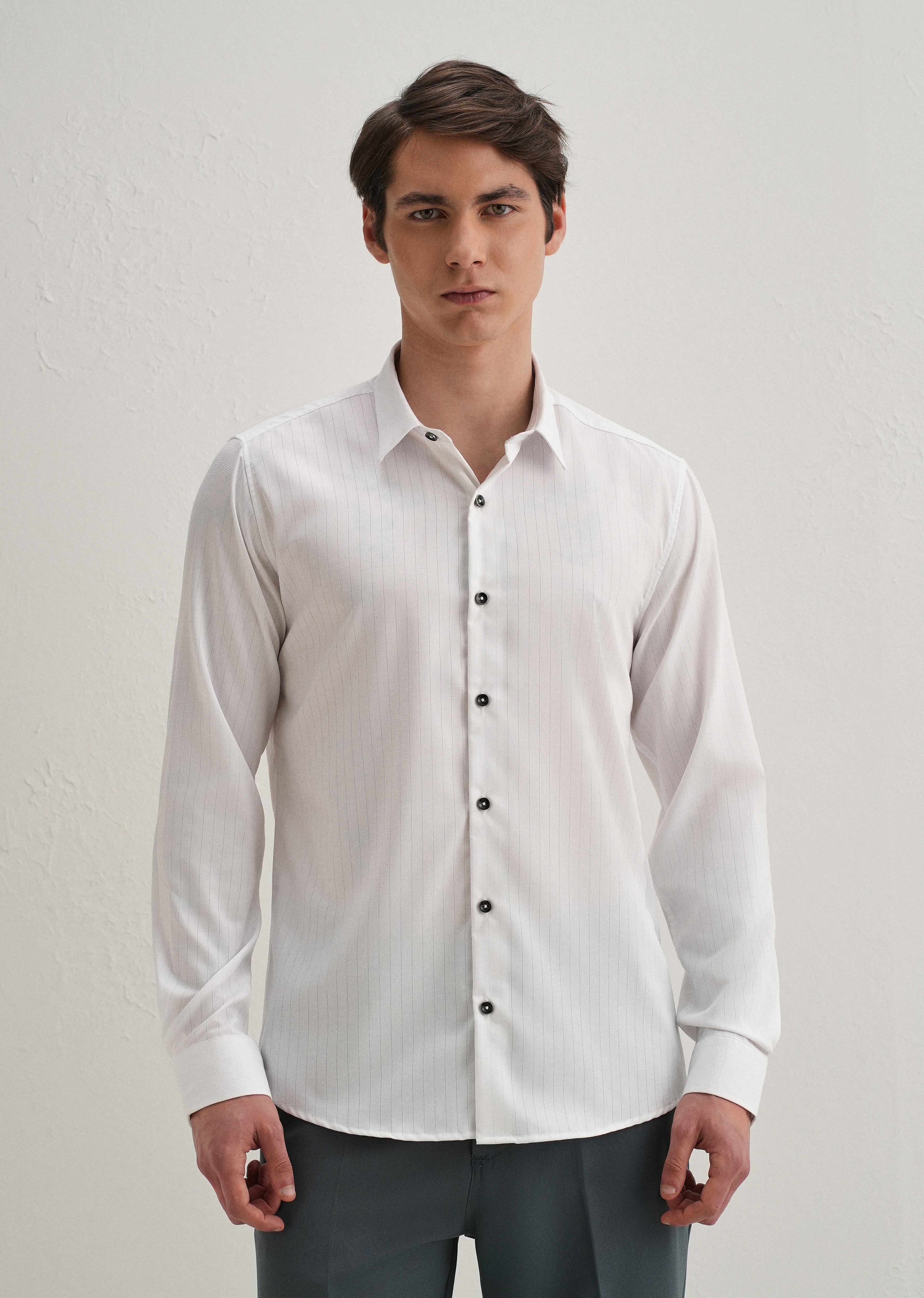 White Self Striped Plain Shirt