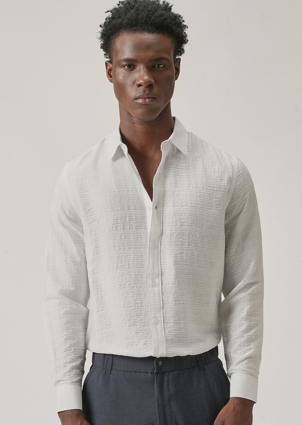 White Crushed Self Stripe Shirt
