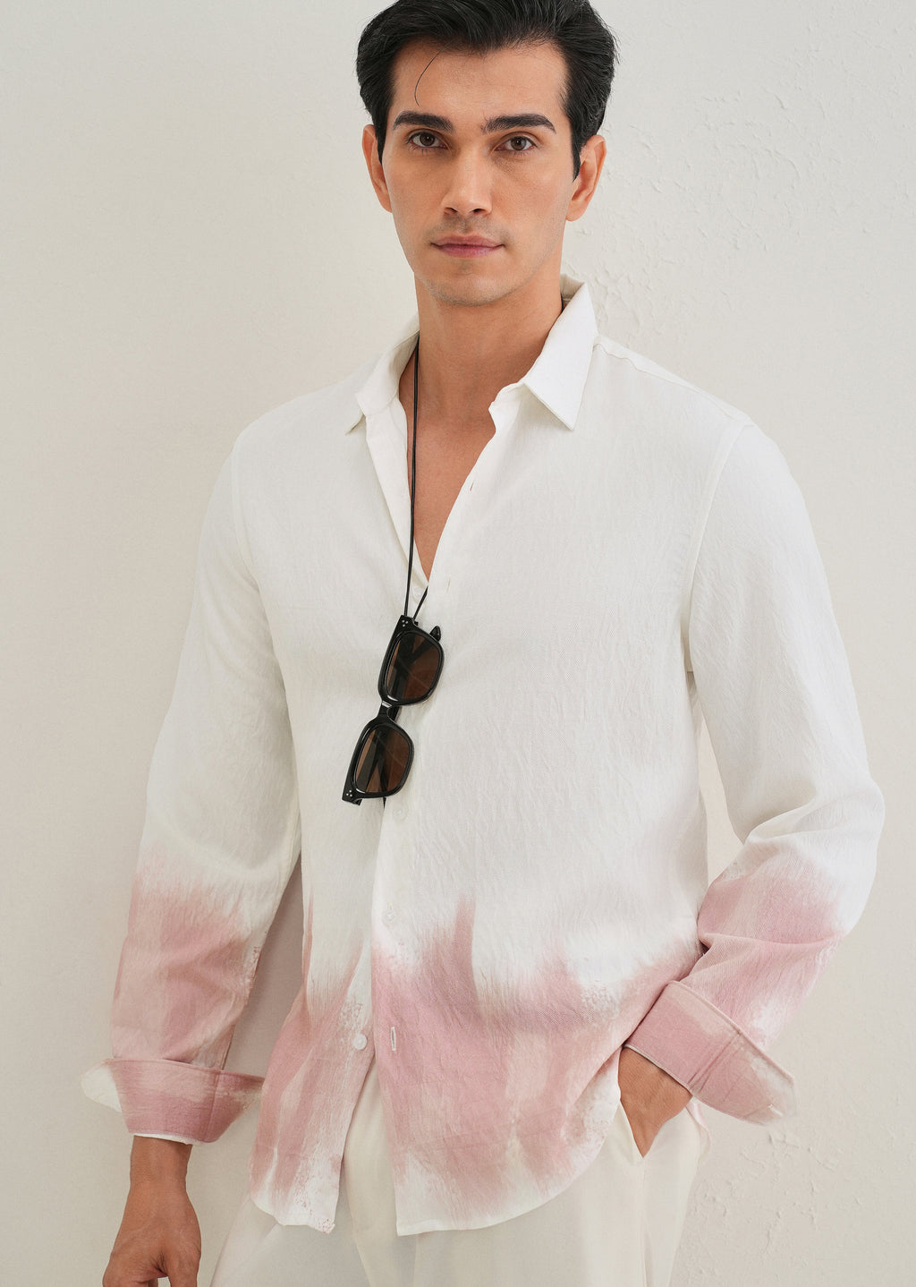 White & Dusty Rose Dip-Dyed Shirt