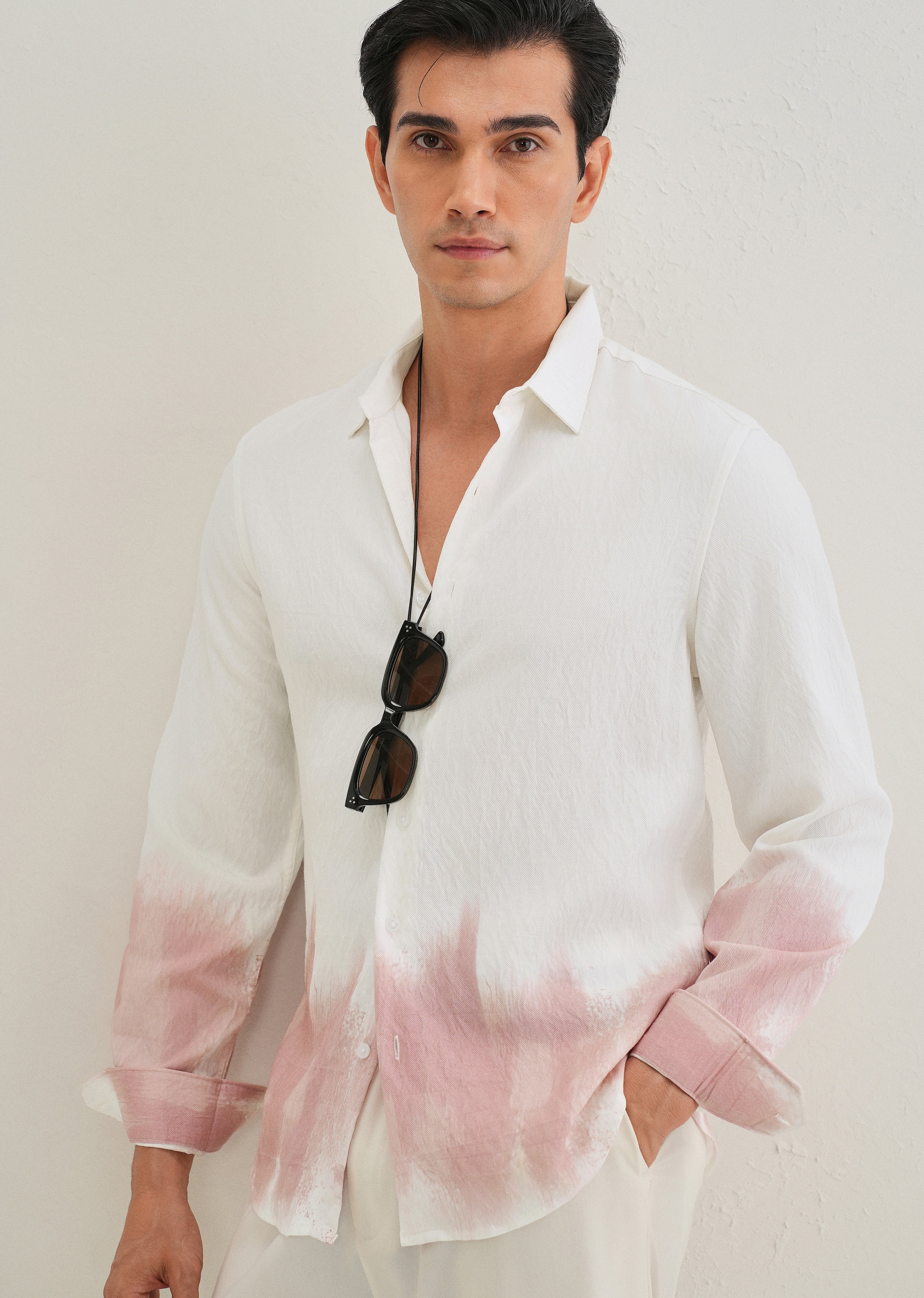 White & Dusty Rose Dip-Dyed Shirt