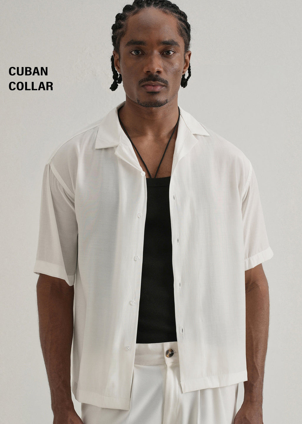 White Plain Sheen Cuban Collar Shirt