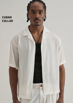 White Plain Sheen Cuban Collar Shirt