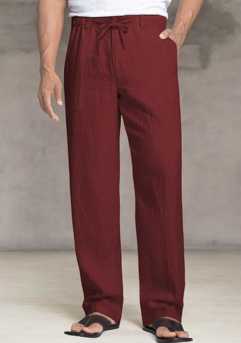 Pack of 2 Wine , Blue Linen Regular Fit Pant