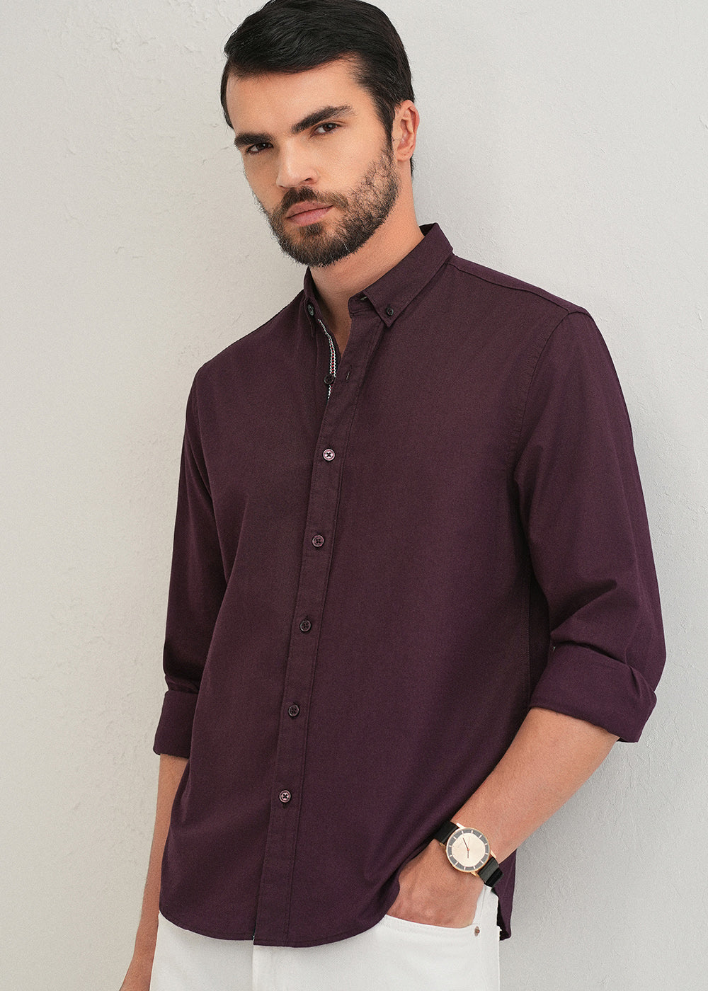 Wine Contrast Placket Shirt