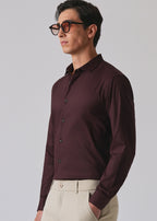 Wine Cotton Stretch Plain Shirt
