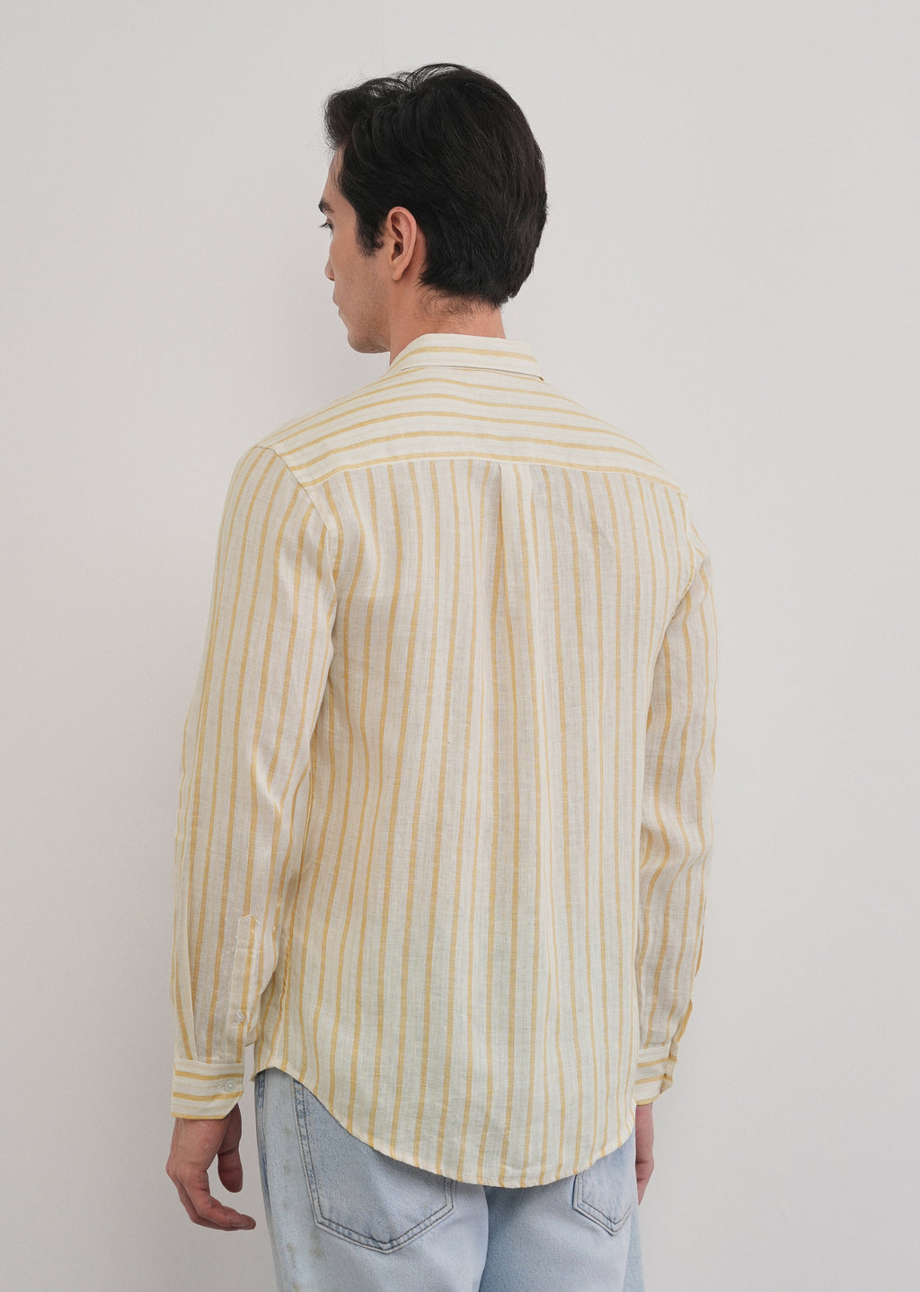 100% Linen Yellow Self-Stripe Shirt