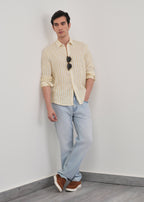 100% Linen Yellow Self-Stripe Shirt