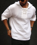 White Hoodie Oversize Drop Shoulder Shirt 100% Cotton