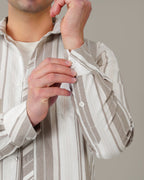 Beige and Gray Striped Oxford Shirt