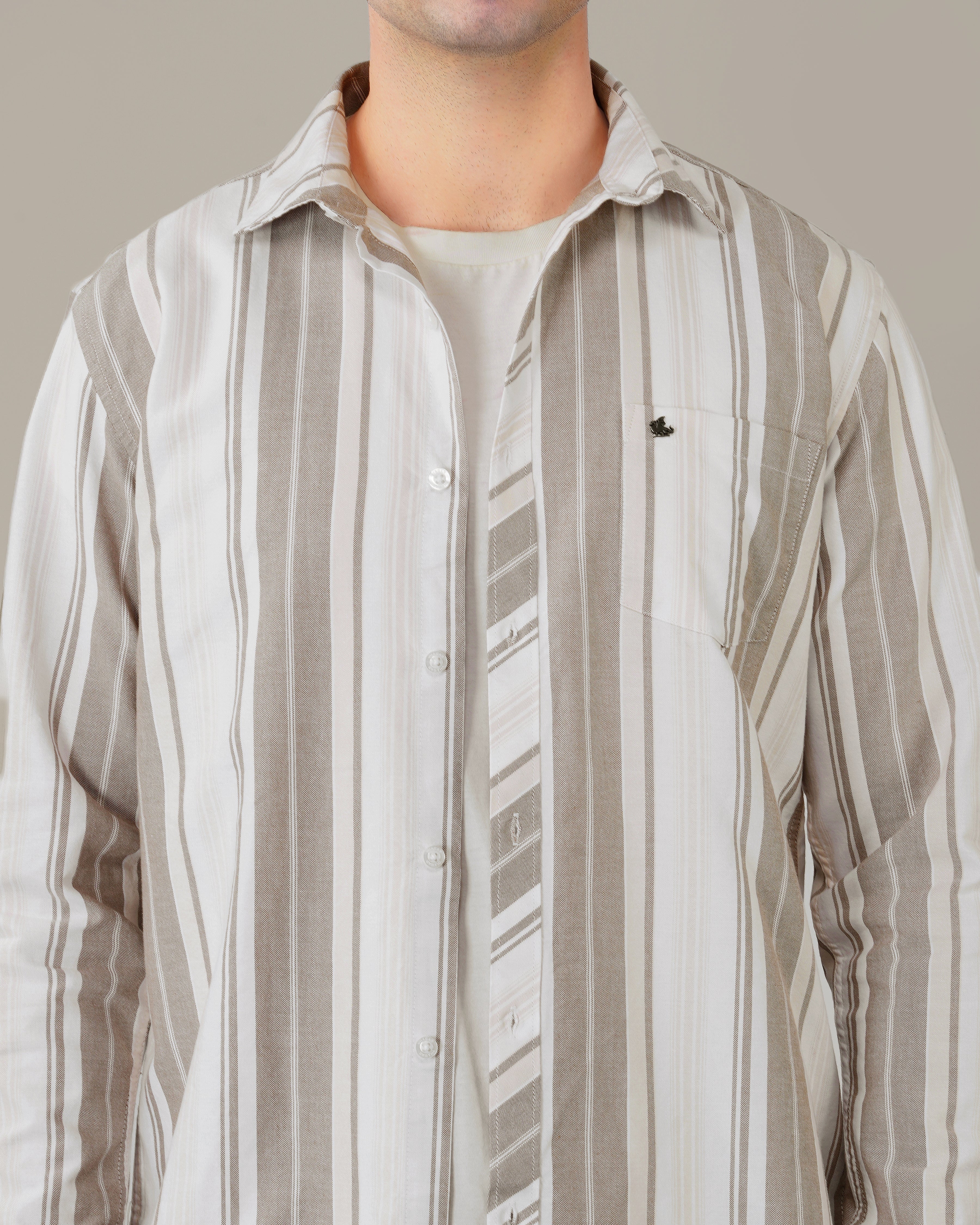 Beige and Gray Striped Oxford Shirt