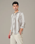 Beige and Gray Striped Oxford Shirt