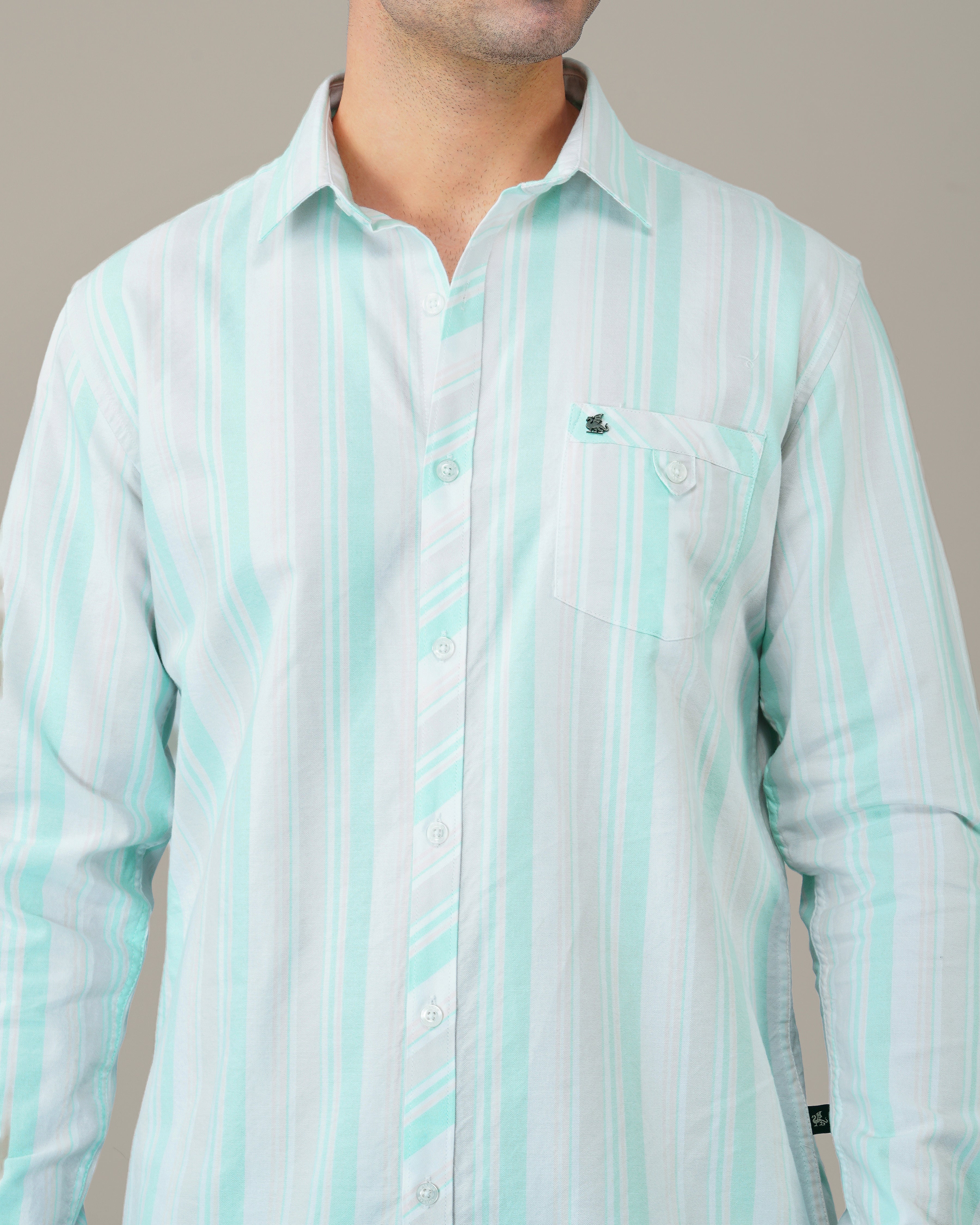 Mint Green Striped Oxford Shirt