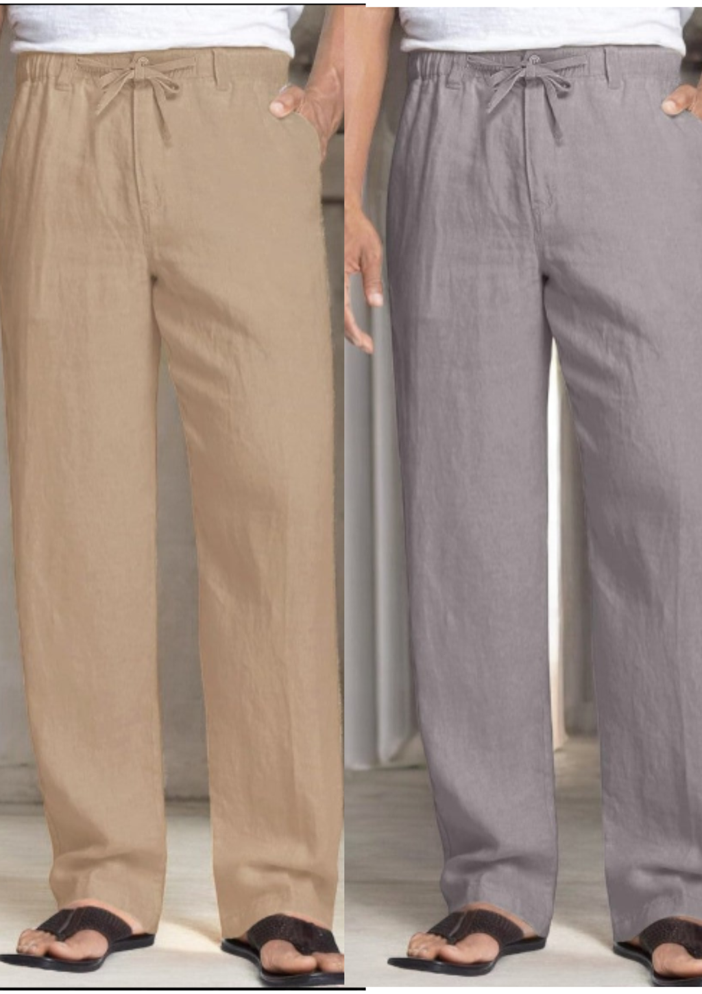 Pack of 2 Beige and Gray  Linen Regular Fit Pant
