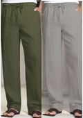 Pack of 2 Green , Gray Linen Regular Fit Pant