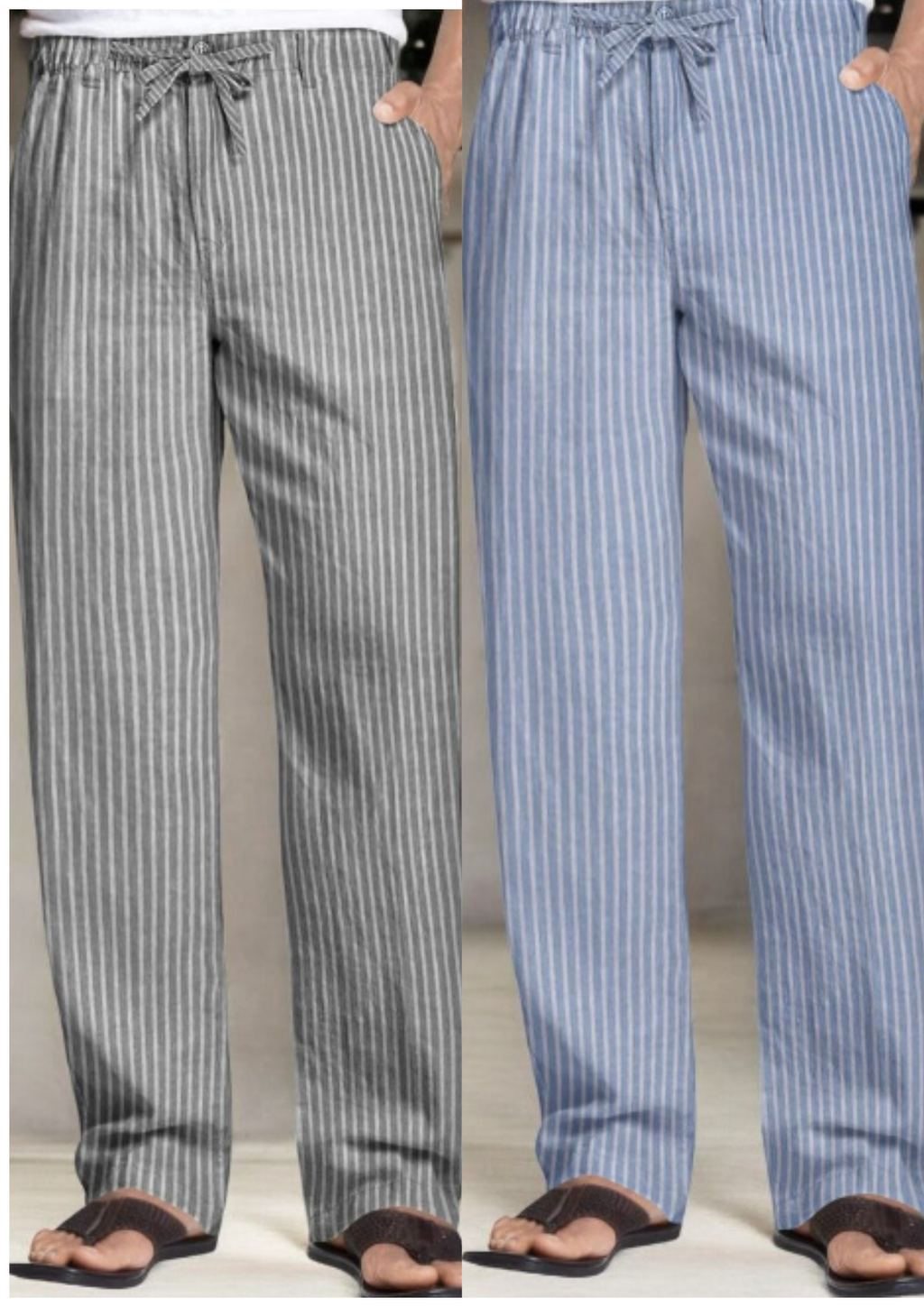 pack of 2 Gray and White  , Blue and White Linen Regular Fit Pant