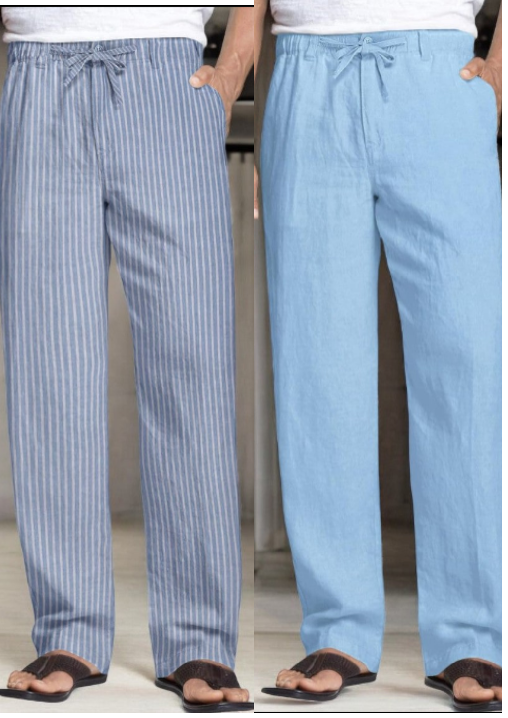 Pack of 2 Sky Blue and White , Sky blue Linen Regular Fit Pant-49383