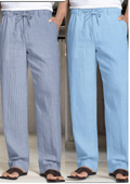 Pack of 2 Sky Blue and White , Sky blue Linen Regular Fit Pant-49383