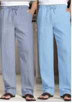 Pack of 2 Sky Blue and White , Sky blue Linen Regular Fit Pant-49383