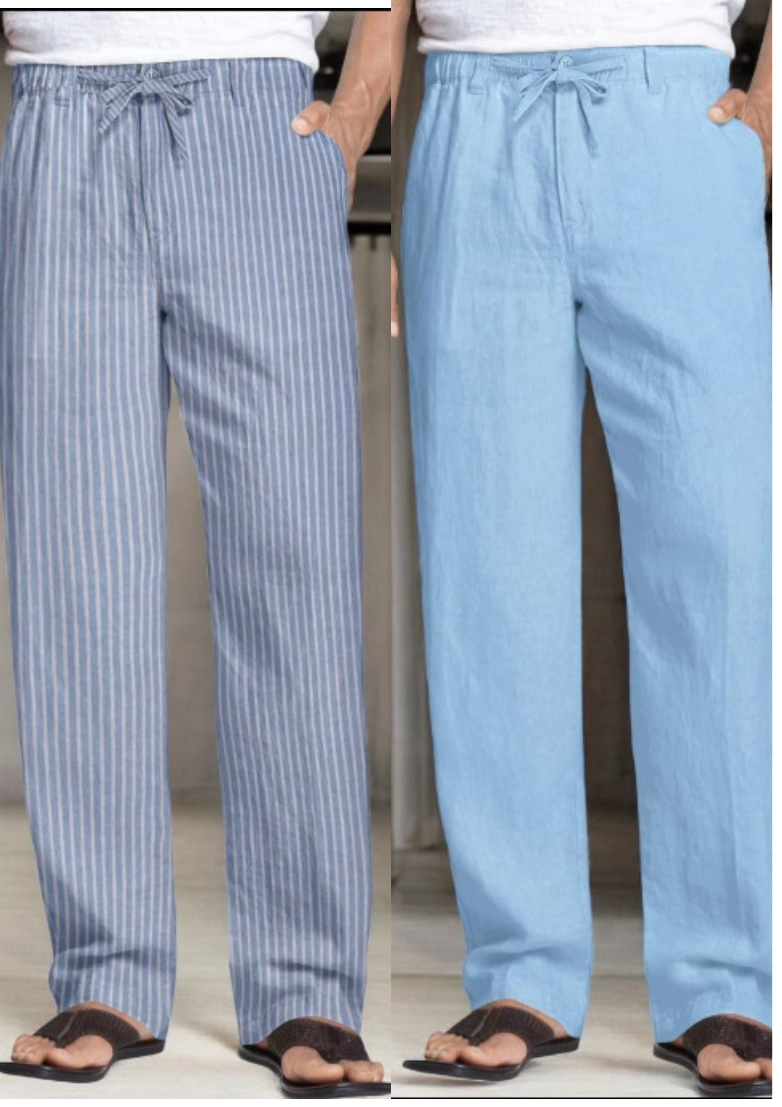 Pack of 2 Sky Blue and White , Sky blue Linen Regular Fit Pant-49383