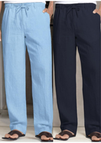 Pack of 2 Sky Blue , Navy Linen Regular Fit Pant-49379