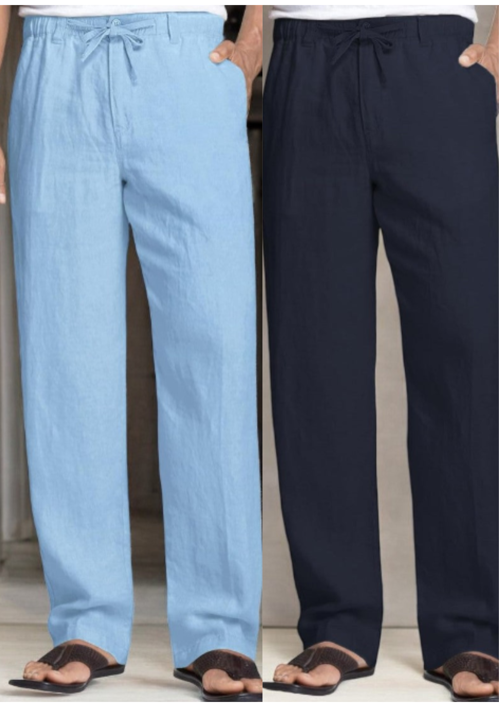 Pack of 2 Sky Blue , Navy Linen Regular Fit Pant-49379
