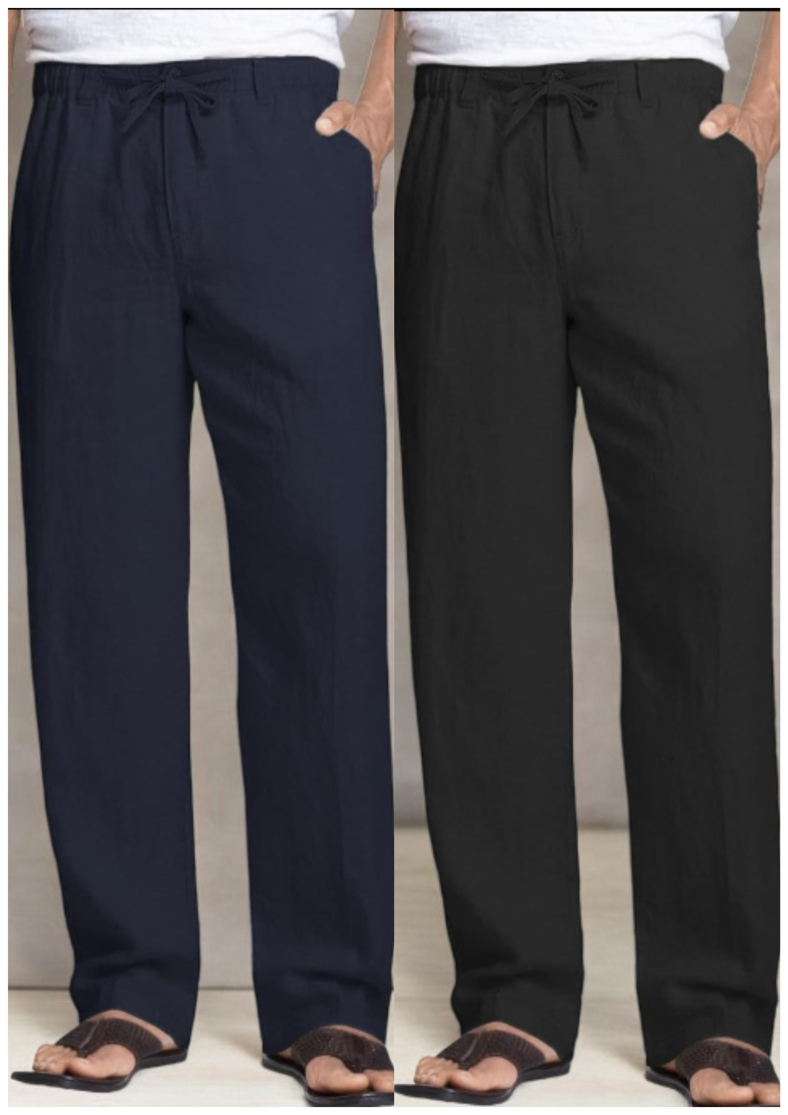 Pack of 2 Navy Blue  , Black Linen Regular Fit Pant-49365