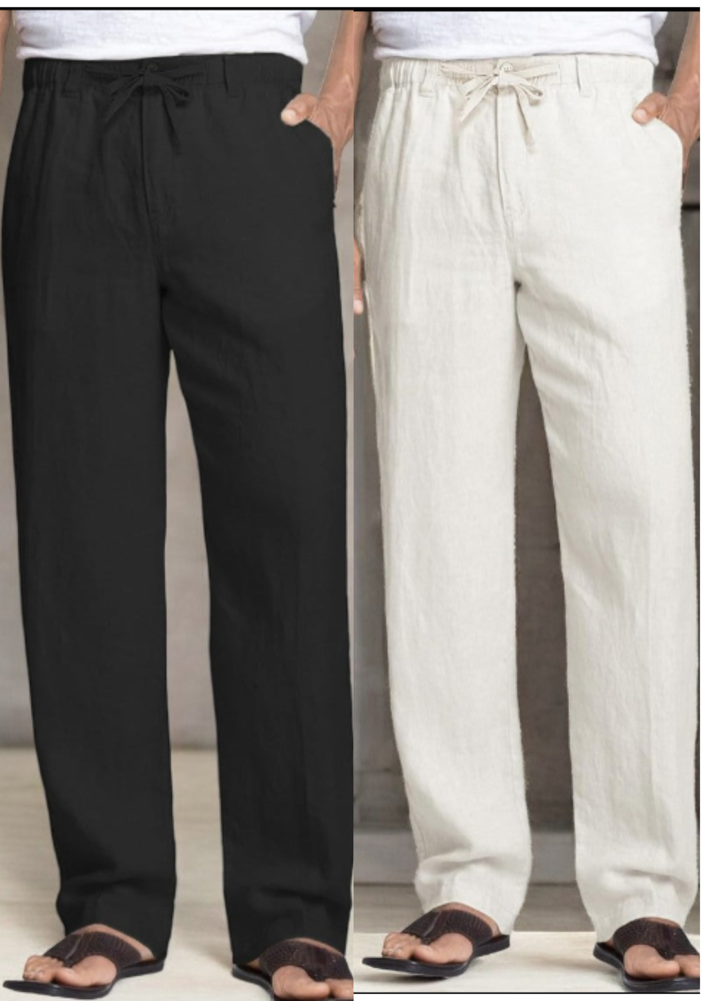 Pack of 2 Black , White Linen Regular Fit Pant