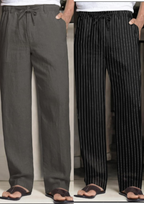 Pack of 2 Dark Gray , black and white stripe  Linen Regular Fit Pant