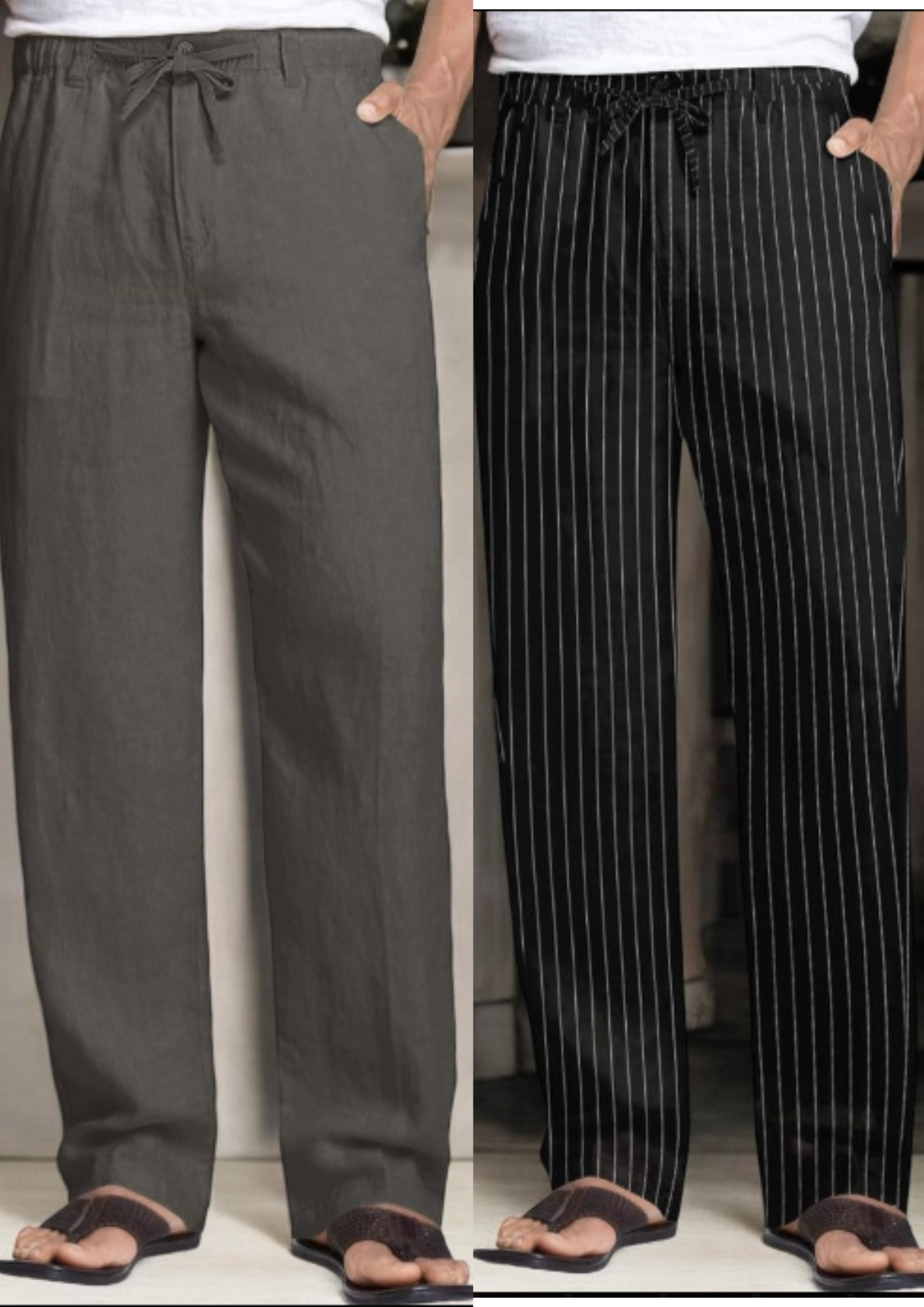 Pack of 2 Dark Gray , black and white stripe  Linen Regular Fit Pant