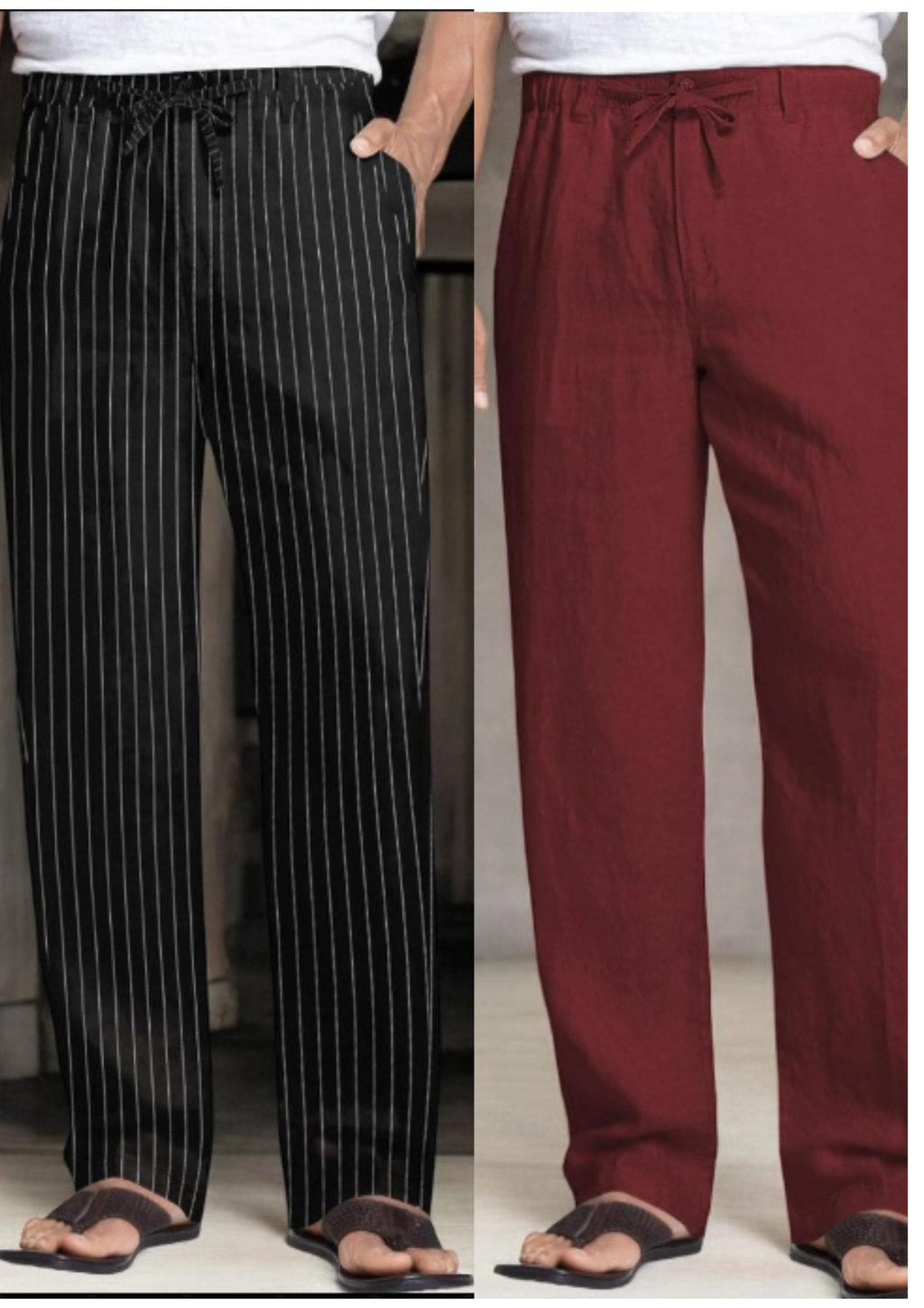 Pack of 2 Black and White , wine Linen Regular Fit Pant