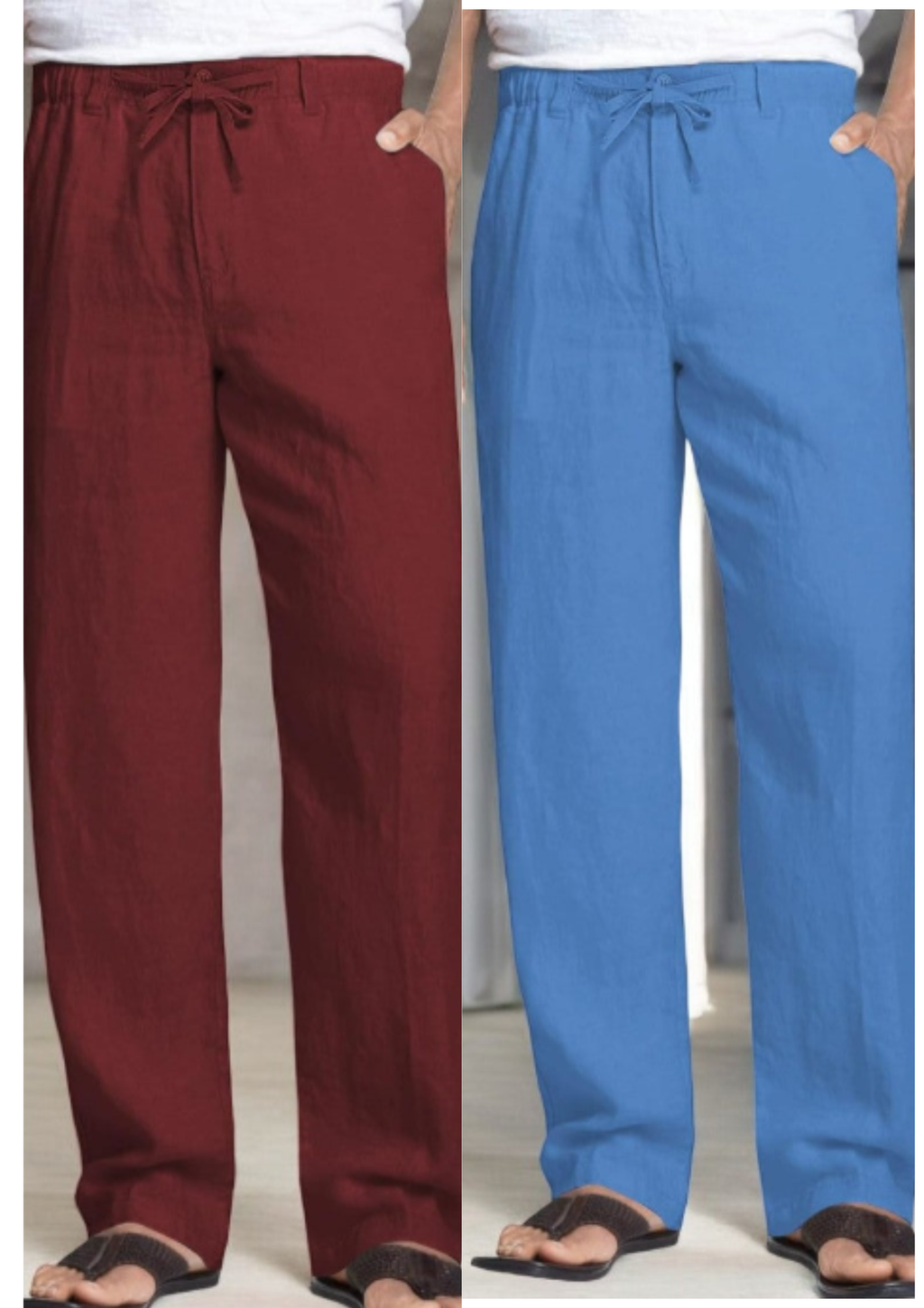 Pack of 2 Wine , Blue Linen Regular Fit Pant