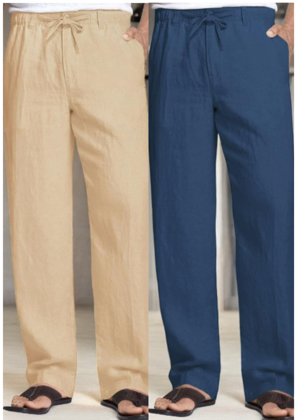 Pack of 2 Beige , Blue  Linen Regular Fit Pant